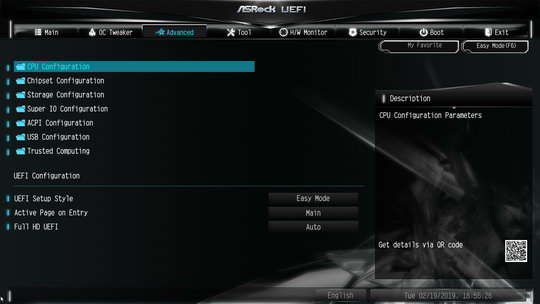 BIOS (UEFI) материнской платы ASRock Z370M-ITX/ac - раздел Advanced