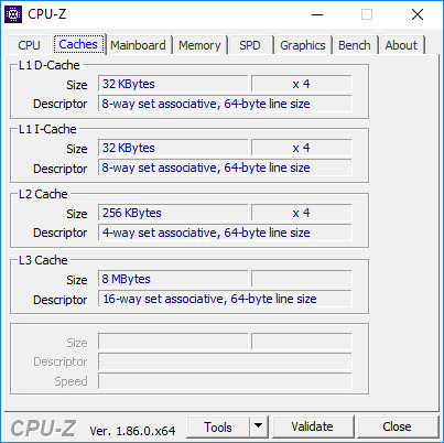 Утилита CPU-Z, данные процессора Intel Core i5-8300H в ноутбуке ASUS FX705