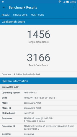 Тест Geekbench для смартфона Asus Zenfone 3 Ultra (ZU680KL) - результаты