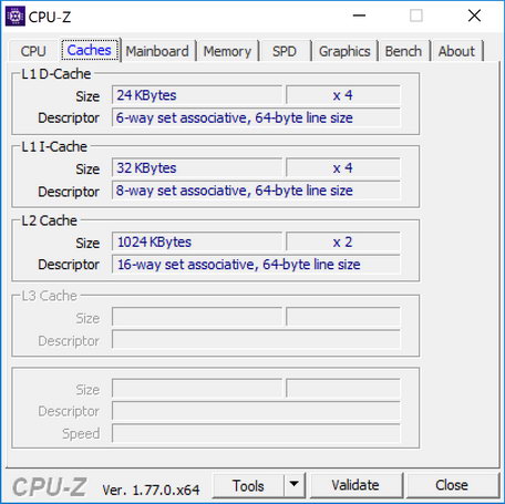 Утилита CPU-Z, данные процессора Intel Atom x5 Z8300 (Cherry Trail)