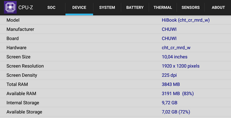 CPU-Z: анализ конфигурации планшета Chuwi Hibook