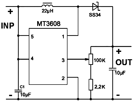 Схема повышающего DC-DC преобразователя на MT3608