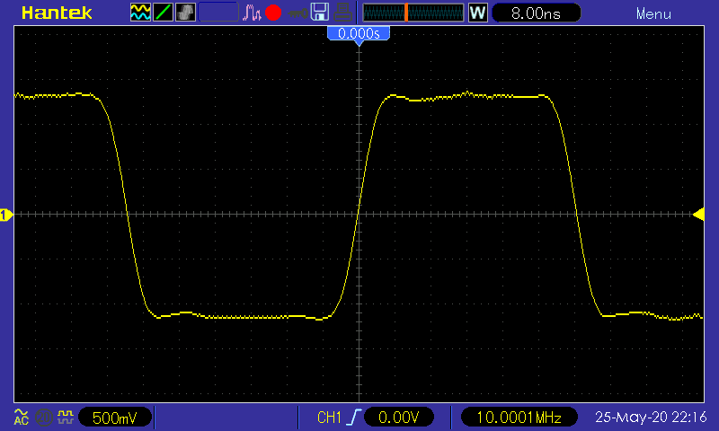 осциллограф Hantek DSO5102P - осциллограмма меандр 10 МГц