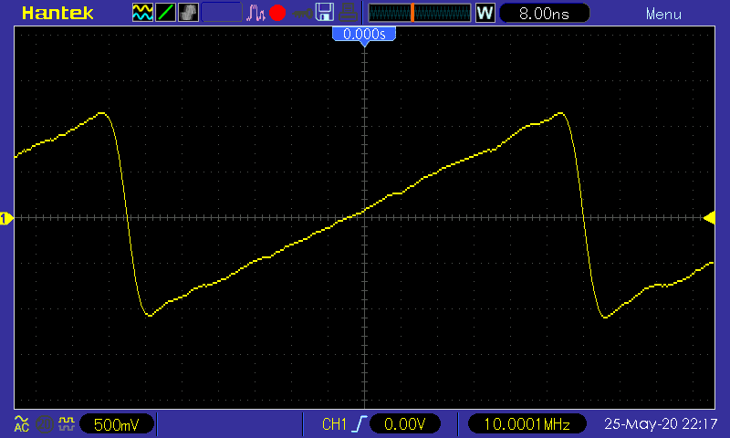 осциллограф Hantek DSO5102P - осциллограмма пила 10 МГц