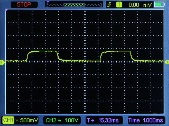 Осциллограмма сигнала датчика освещенности при сопротивлении нагрузки 20 кОм