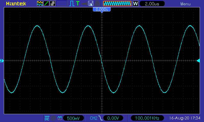 Осциллограмма TDA2050 - синус 100 кГц