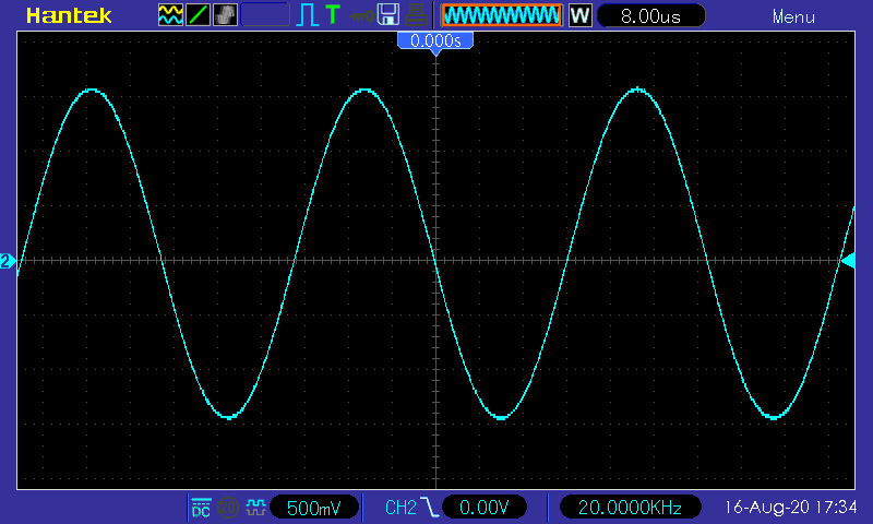 Осциллограмма TDA2050 - синус 20 кГц