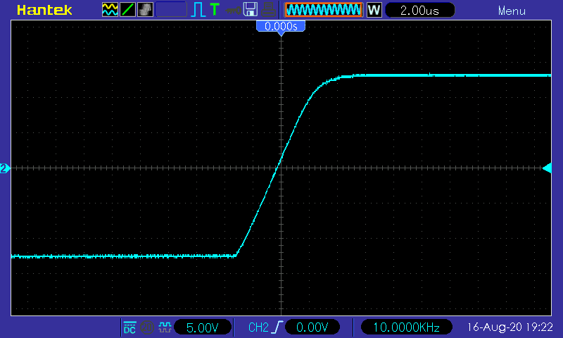 Осциллограмма TDA2050 - меандр 10 кГц, нагрузка 8 Ом, питание 32 В (передний фронт)