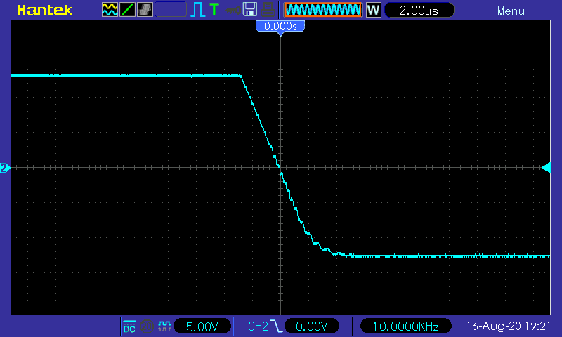 Осциллограмма TDA2050 - меандр 10 кГц, нагрузка 8 Ом, питание 32 В (задний фронт)