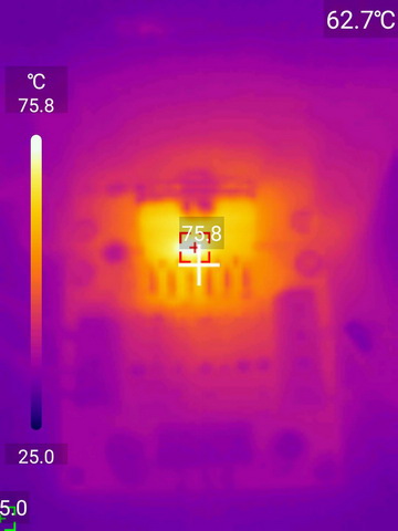 Тепловой снимок платы усилителя на TDA7265