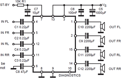tda7377 схема усилителя (4-канальное подключение TDA7377)