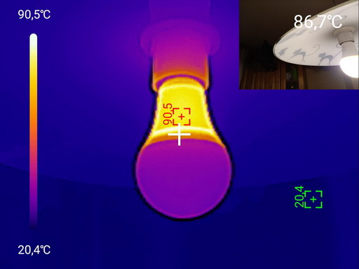 Термоснимок светодиодной лампы на тепловизор UTi260M