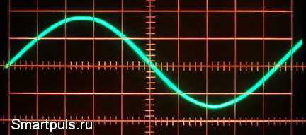 Waveform output voltage chip audio power amplifier D-class TPA3116D2 (after the filter), sinusoidal signal
