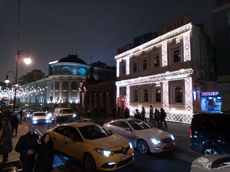 Прогулка по ночной новогодней Москве - улица Большая Дмитровка и Дом Союзов