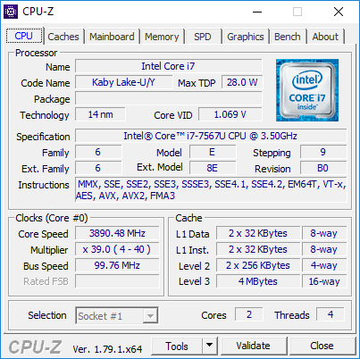 Данные процессора в Intel NUC7i7BNH (boxnuc7i7bnh)