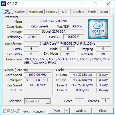 характеристики Intel NUC NUC8i7HVK (BOXNUC8i7HVK2)