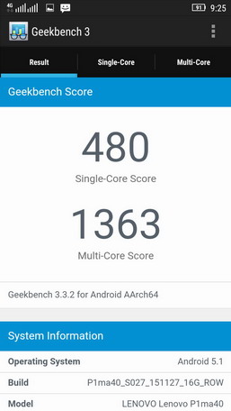 Тест (бенчмарк) Geekbench 3 на смартфоне lenovo vibe p1m