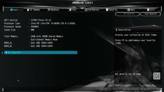 BIOS (UEFI) материнской платы ASRock Z370M-ITX/ac