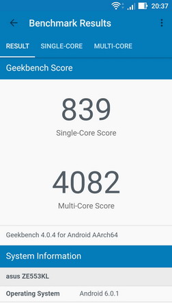 Тест geekbench для смартфона Asus Zenfone 3 Zoom (ZE553KL) - результаты