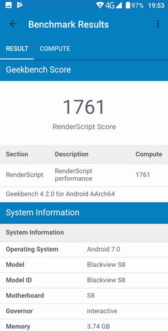 geekbench - результаты для lackview S8