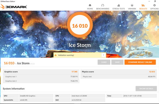 Тест 3dmark (ice storm) в планшете Chuwi Hi10 Pro под windows 10