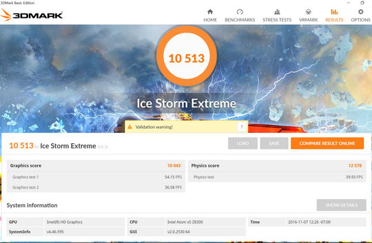 Тест 3dmark (ice storm extreme) в планшете Chuwi Hi10 Pro под windows 10