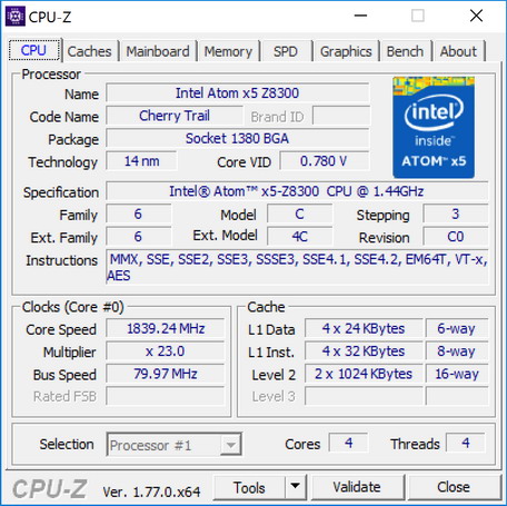 Работа технологии Turbo Boost в процессоре Intel Atom x5 Z8300