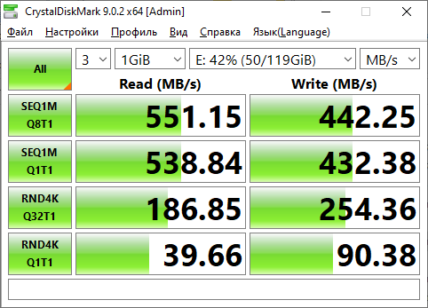 SSD CUSU C300 128 ГБ SATA - тест CrystalDiskMark