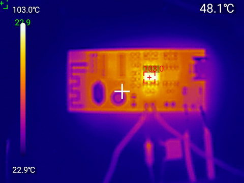 Тепловое фото Bluetooth модуля MH-M38 (напряжение питания 5 В, нагрузка 2 Ом)
