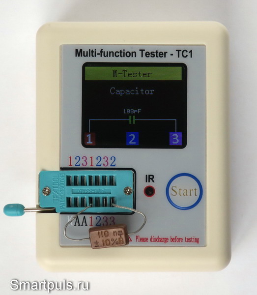 Измерение емкости конденсаторов тестером радиодеталей LCR-TC1