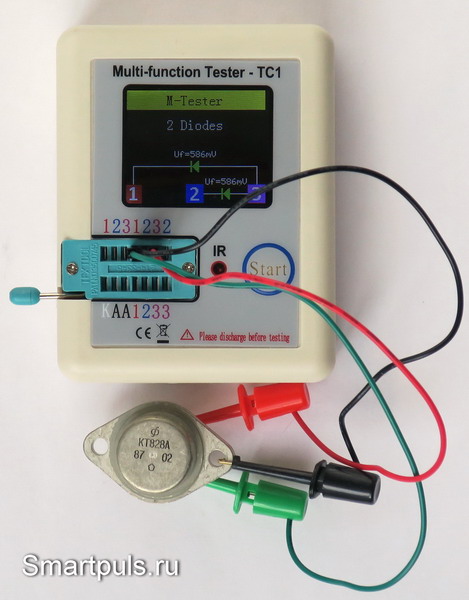 Измерение параметров транзистора тестером радиодеталей LCR-TC1