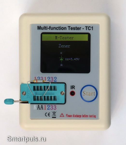 Измерение параметров стабилитрона тестером компонентов LCR-TC1