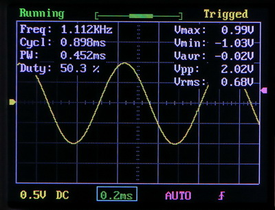 Синусоида 1 кГц на осциллографе DSO150 (DSO Shell)