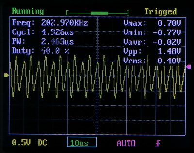 Синусоида 200 кГц на осциллографе DSO150 (DSO Shell)