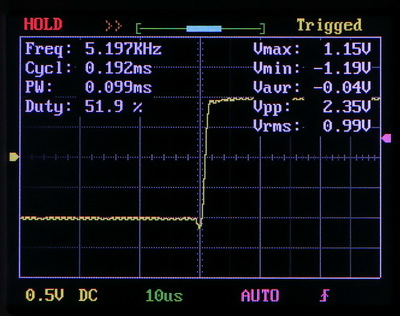 Прямоугольный сигнал (меандр) 5 кГц на осциллографе DSO150 (DSO Shell)