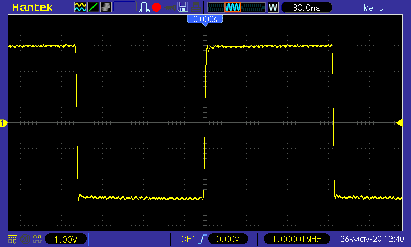осциллограф Hantek DSO5102P - осциллограмма меандр 1 МГц