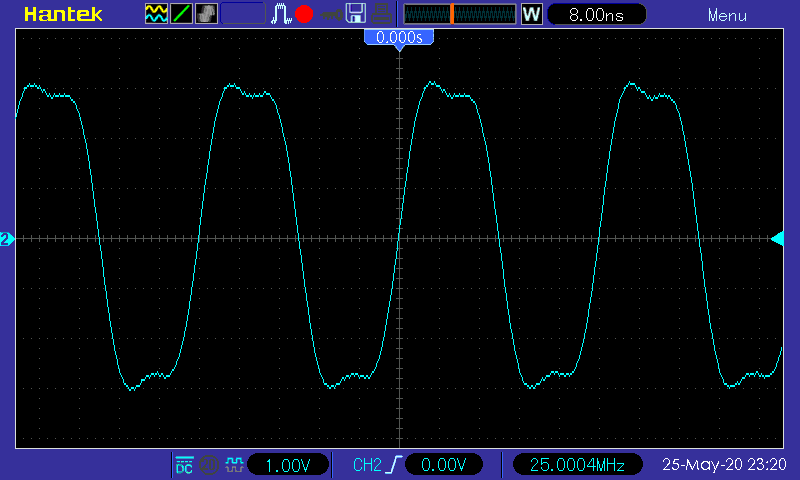 осциллограф Hantek DSO5102P - осциллограмма меандр 25 МГц