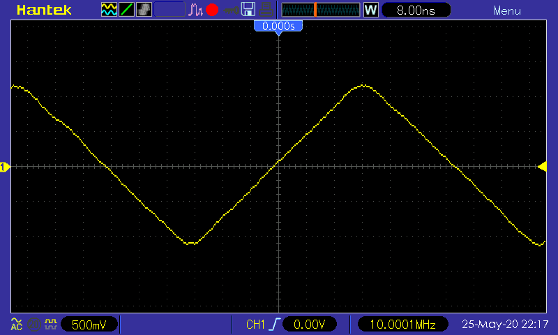 осциллограф Hantek DSO5102P - осциллограмма треугольник 10 МГц