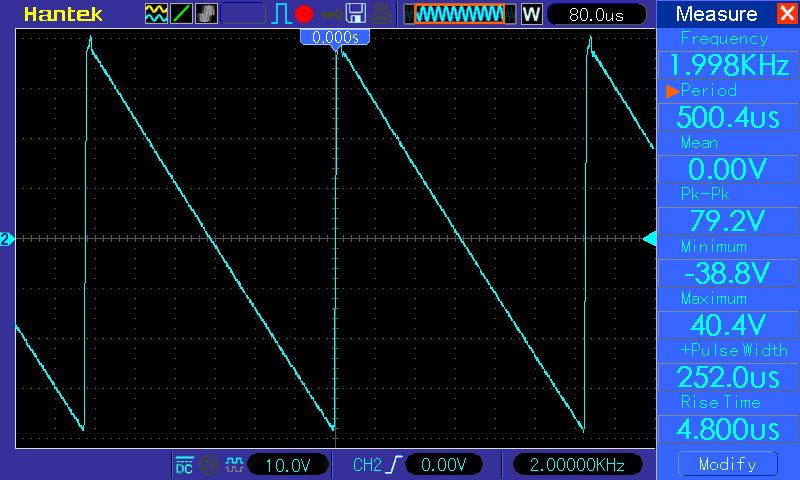 Осциллограмма (УНЧ класса AB на микросхеме LM3886TF), обратная пила 2 кГц