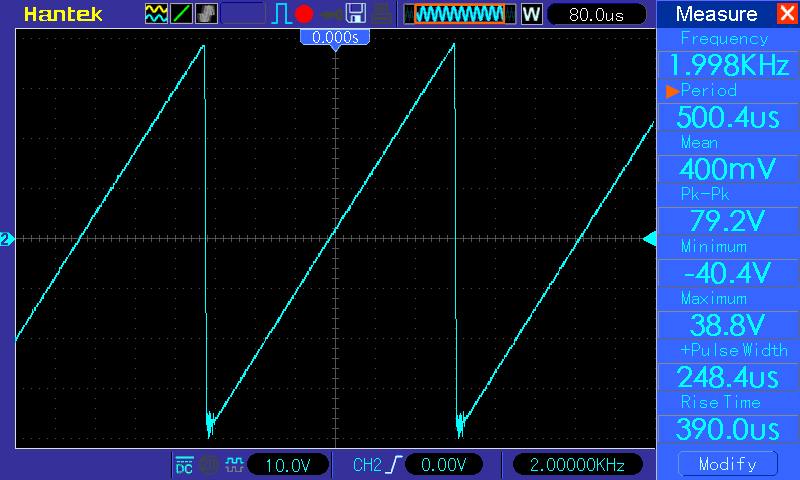 Осциллограмма (УНЧ класса AB на микросхеме LM3886), пила 2 кГц