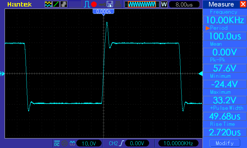 Осциллограмма (УНЧ класса AB на микросхеме LM3886), прямоугольник10 кГц