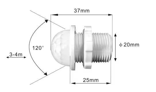 Размеры и угол зрения датчика движения на 220 В
