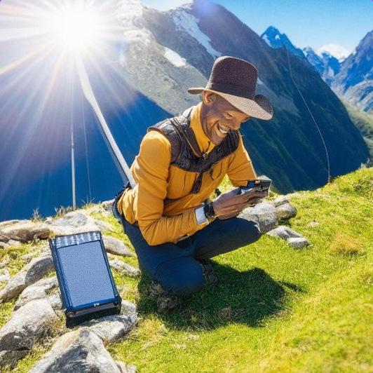 Турист с солнечной панелью, нарисованный нейросетью Кандинский
