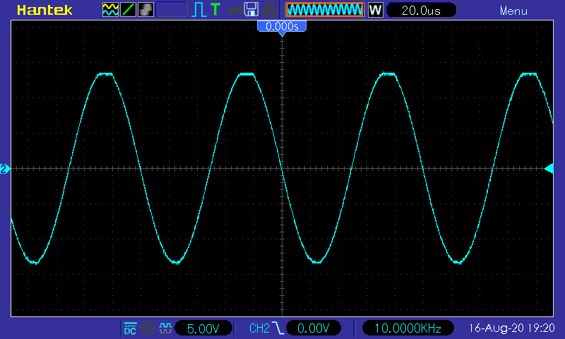Осциллограмма TDA2050 - синус 10 кГц, нагрузка 8 Ом, питание 32 В