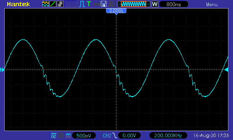 Осциллограмма TDA2050 - синус 200 кГц
