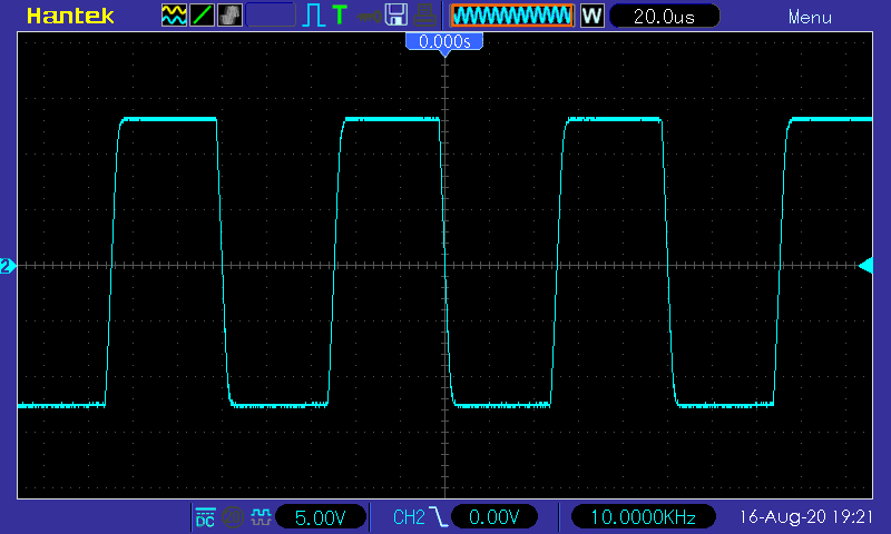 Осциллограмма TDA2050 - меандр 10 кГц, нагрузка 8 Ом, питание 32 В