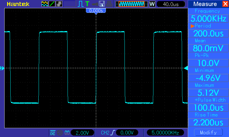 Осциллограмма TDA7377 - прямоугольник 5 кГц
