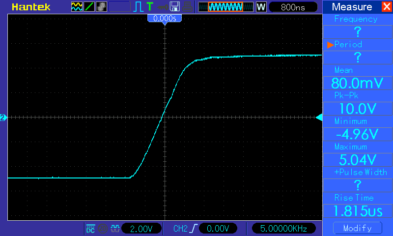 Осциллограмма TDA7377 - прямоугольник 5 кГц - передний фронт