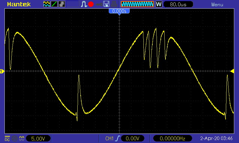 Осциллограмма (усилитель мощности звуковой частоты D-класса на микросхеме TDA7498)