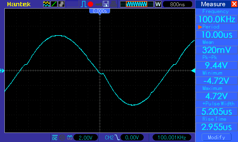 Осциллограмма TDA7850 - синус 100 кГц